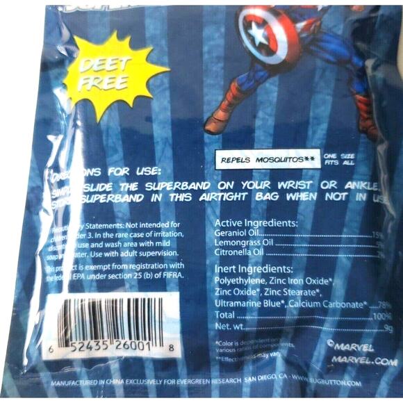 2 Packs Marvel Avengers Bug Bands Captain America Insect Repelling SuperBand - Picture 3 of 4